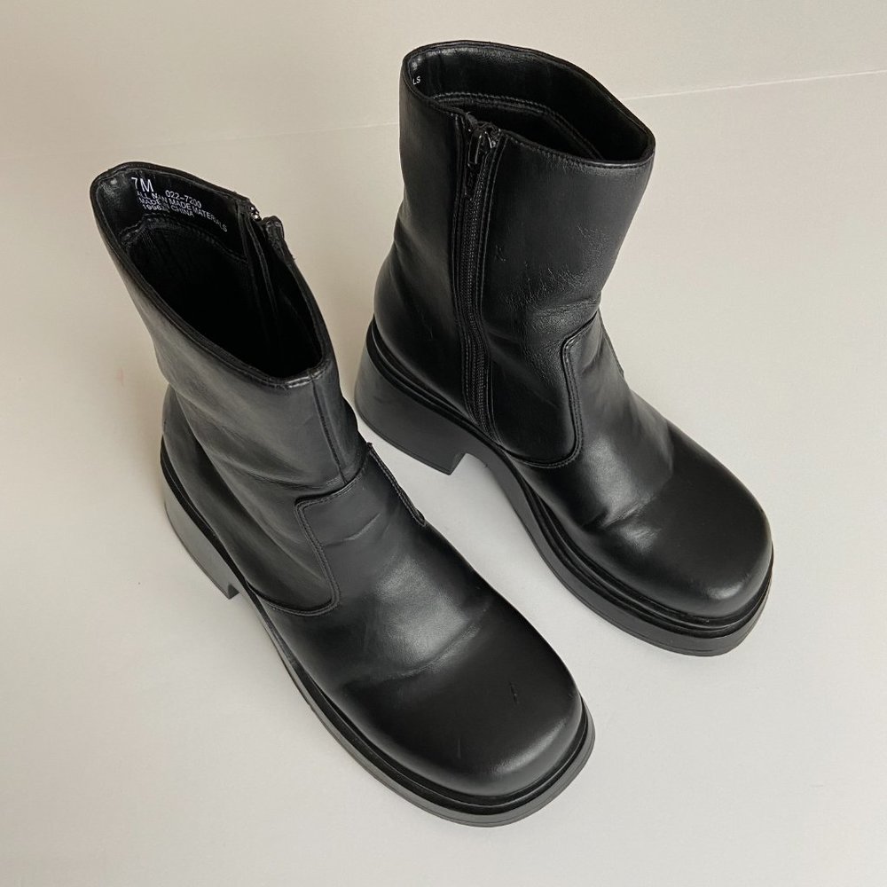 Arizona Jean Co Vintage Black Leather Square Toe Y2K Platform Boots Size 7